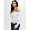 imageREORIA Sexy Lace Top for Women Off Shoulder Long Sleeve Halter Neck Sheer Fitted Going Out Top Y2K Fake Two Piece ShirtBright White