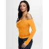 imageREORIA Sexy Lace Top for Women Off Shoulder Long Sleeve Halter Neck Sheer Fitted Going Out Top Y2K Fake Two Piece ShirtBright Yellow