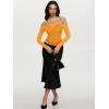 imageREORIA Sexy Lace Top for Women Off Shoulder Long Sleeve Halter Neck Sheer Fitted Going Out Top Y2K Fake Two Piece ShirtBright Yellow