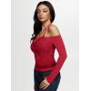 imageREORIA Sexy Lace Top for Women Off Shoulder Long Sleeve Halter Neck Sheer Fitted Going Out Top Y2K Fake Two Piece ShirtRibbon Red