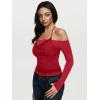 imageREORIA Sexy Lace Top for Women Off Shoulder Long Sleeve Halter Neck Sheer Fitted Going Out Top Y2K Fake Two Piece ShirtRibbon Red
