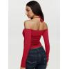 imageREORIA Sexy Lace Top for Women Off Shoulder Long Sleeve Halter Neck Sheer Fitted Going Out Top Y2K Fake Two Piece ShirtRibbon Red