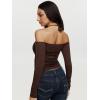 imageREORIA Sexy Lace Top for Women Off Shoulder Long Sleeve Halter Neck Sheer Fitted Going Out Top Y2K Fake Two Piece ShirtShaved Chocolate