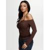 imageREORIA Sexy Lace Top for Women Off Shoulder Long Sleeve Halter Neck Sheer Fitted Going Out Top Y2K Fake Two Piece ShirtShaved Chocolate
