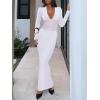 imageREORIA Womens Sexy Deep V Neck Long Sleeve Dress Mesh Sheer Ruched See Through Bodycon Maxi Long DressesBrilliant White