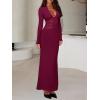 imageREORIA Womens Sexy Deep V Neck Long Sleeve Dress Mesh Sheer Ruched See Through Bodycon Maxi Long DressesCordovan