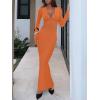 imageREORIA Womens Sexy Deep V Neck Long Sleeve Dress Mesh Sheer Ruched See Through Bodycon Maxi Long DressesHarvest Pumpkin