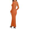 imageREORIA Womens Sexy Deep V Neck Long Sleeve Dress Mesh Sheer Ruched See Through Bodycon Maxi Long DressesHarvest Pumpkin