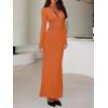 imageREORIA Womens Sexy Deep V Neck Long Sleeve Dress Mesh Sheer Ruched See Through Bodycon Maxi Long DressesHarvest Pumpkin