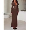 imageREORIA Womens Sexy Deep V Neck Long Sleeve Dress Mesh Sheer Ruched See Through Bodycon Maxi Long DressesShaved Chocolate