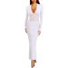 imageREORIA Womens Sexy Deep V Neck Long Sleeve Dress Mesh Sheer Ruched See Through Bodycon Maxi Long DressesBrilliant White