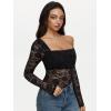 imageREORIA Sexy Lace Bodysuit One Shoulder Bodysuit Long Sleeve Bodysuits for Women Going Out Y2K Clothes 2025Black Onyx