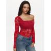 imageREORIA Sexy Lace Bodysuit One Shoulder Bodysuit Long Sleeve Bodysuits for Women Going Out Y2K Clothes 2025Ribbon Red