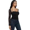imageREORIA Womens Square Neck Bodysuits 2025 Halter Tie Lace Sheer Long Sleeve Y2K BodysuitsBlack Onyx