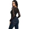 imageREORIA Womens Square Neck Bodysuits 2025 Halter Tie Lace Sheer Long Sleeve Y2K BodysuitsBlack Onyx