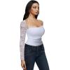 imageREORIA Womens Square Neck Bodysuits 2025 Halter Tie Lace Sheer Long Sleeve Y2K BodysuitsBright White