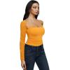 imageREORIA Womens Square Neck Bodysuits 2025 Halter Tie Lace Sheer Long Sleeve Y2K BodysuitsBright Yellow