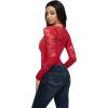 imageREORIA Womens Square Neck Bodysuits 2025 Halter Tie Lace Sheer Long Sleeve Y2K BodysuitsRibbon Red
