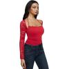 imageREORIA Womens Square Neck Bodysuits 2025 Halter Tie Lace Sheer Long Sleeve Y2K BodysuitsRibbon Red
