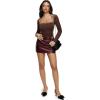 imageREORIA Womens Square Neck Bodysuits 2025 Halter Tie Lace Sheer Long Sleeve Y2K BodysuitsShaved Chocolate