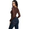 imageREORIA Womens Square Neck Bodysuits 2025 Halter Tie Lace Sheer Long Sleeve Y2K BodysuitsShaved Chocolate