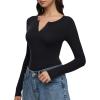 imageREORIA Womens V Neck Henley Bodysuit Wool Blend Long Sleeve Bodysuits Button Down Double Lined Tops Fall Outfits 2025Black Onyx