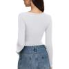 imageREORIA Womens V Neck Henley Bodysuit Wool Blend Long Sleeve Bodysuits Button Down Double Lined Tops Fall Outfits 2025Brilliant White