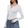 imageREORIA Womens V Neck Henley Bodysuit Wool Blend Long Sleeve Bodysuits Button Down Double Lined Tops Fall Outfits 2025Brilliant White