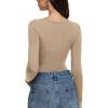imageREORIA Womens V Neck Henley Bodysuit Wool Blend Long Sleeve Bodysuits Button Down Double Lined Tops Fall Outfits 2025Light Taupe