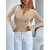 imageREORIA Womens V Neck Henley Bodysuit Wool Blend Long Sleeve Bodysuits Button Down Double Lined Tops Fall Outfits 2025Light Taupe
