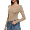 imageREORIA Womens V Neck Henley Bodysuit Wool Blend Long Sleeve Bodysuits Button Down Double Lined Tops Fall Outfits 2025Light Taupe