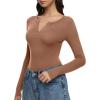 imageREORIA Womens V Neck Henley Bodysuit Wool Blend Long Sleeve Bodysuits Button Down Double Lined Tops Fall Outfits 2025Mocha Mousse
