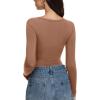 imageREORIA Womens V Neck Henley Bodysuit Wool Blend Long Sleeve Bodysuits Button Down Double Lined Tops Fall Outfits 2025Mocha Mousse