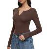 imageREORIA Womens V Neck Henley Bodysuit Wool Blend Long Sleeve Bodysuits Button Down Double Lined Tops Fall Outfits 2025Shaved Chocolate