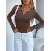 imageREORIA Womens V Neck Henley Bodysuit Wool Blend Long Sleeve Bodysuits Button Down Double Lined Tops Fall Outfits 2025Shaved Chocolate