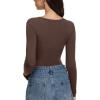 imageREORIA Womens V Neck Henley Bodysuit Wool Blend Long Sleeve Bodysuits Button Down Double Lined Tops Fall Outfits 2025Shaved Chocolate