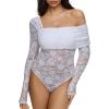 imageREORIA Sexy Lace Bodysuit One Shoulder Bodysuit Long Sleeve Bodysuits for Women Going Out Y2K Clothes 2025Bright White