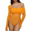 imageREORIA Sexy Lace Bodysuit One Shoulder Bodysuit Long Sleeve Bodysuits for Women Going Out Y2K Clothes 2025Bright Yellow