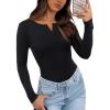 imageREORIA Womens V Neck Henley Bodysuit Wool Blend Long Sleeve Bodysuits Button Down Double Lined Tops Fall Outfits 2025Black Onyx