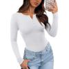 imageREORIA Womens V Neck Henley Bodysuit Wool Blend Long Sleeve Bodysuits Button Down Double Lined Tops Fall Outfits 2025Brilliant White