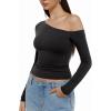 imageREORIA Womens 2025 Fall Fashion Long Sleeve Shirts Double Lined Casual Slim Fitted Off The Shoulder TopsBlack