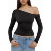 imageREORIA Womens 2025 Fall Fashion Long Sleeve Shirts Double Lined Casual Slim Fitted Off The Shoulder TopsBlack