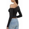 imageREORIA Womens 2025 Fall Fashion Long Sleeve Shirts Double Lined Casual Slim Fitted Off The Shoulder TopsBlack