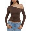 imageREORIA Womens 2025 Fall Fashion Long Sleeve Shirts Double Lined Casual Slim Fitted Off The Shoulder TopsBrown