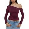 imageREORIA Womens 2025 Fall Fashion Long Sleeve Shirts Double Lined Casual Slim Fitted Off The Shoulder TopsBurgundy