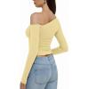imageREORIA Womens 2025 Fall Fashion Long Sleeve Shirts Double Lined Casual Slim Fitted Off The Shoulder TopsButter Yellow