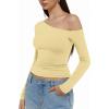 imageREORIA Womens 2025 Fall Fashion Long Sleeve Shirts Double Lined Casual Slim Fitted Off The Shoulder TopsButter Yellow