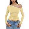 imageREORIA Womens 2025 Fall Fashion Long Sleeve Shirts Double Lined Casual Slim Fitted Off The Shoulder TopsButter Yellow