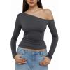 imageREORIA Womens 2025 Fall Fashion Long Sleeve Shirts Double Lined Casual Slim Fitted Off The Shoulder TopsGray