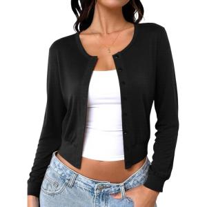 imageREORIA Womens 2025 Fall Fashion Lightweight Long Sleeve Button Down Casual Wool Blend Cardigan SweatersBlack